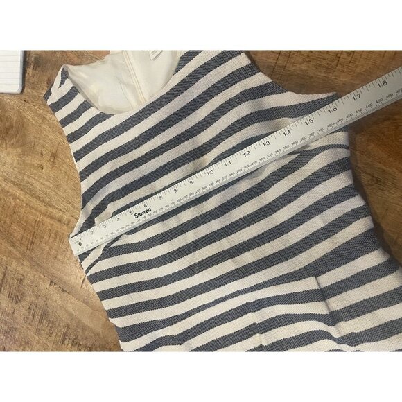 J Crew Dress 8 Coastal Nautical Striped Sheath Navy Blue Sleeveless Lined Pocket - Picture 9 of 13